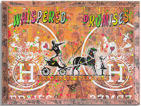 Hermes logo, positive phrases, orange and white, collage painting, handmade painting, ready to hang, framed artwork, luxury brands, comics, cartoons