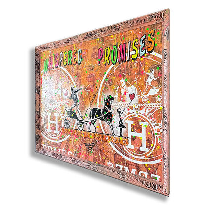 Hermes logo, positive phrases, orange and white, collage painting, handmade painting, ready to hang, framed artwork, luxury brands, comics, cartoons