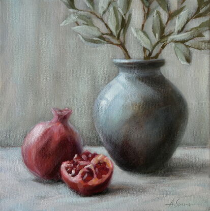 Still life with pomegranate and vase