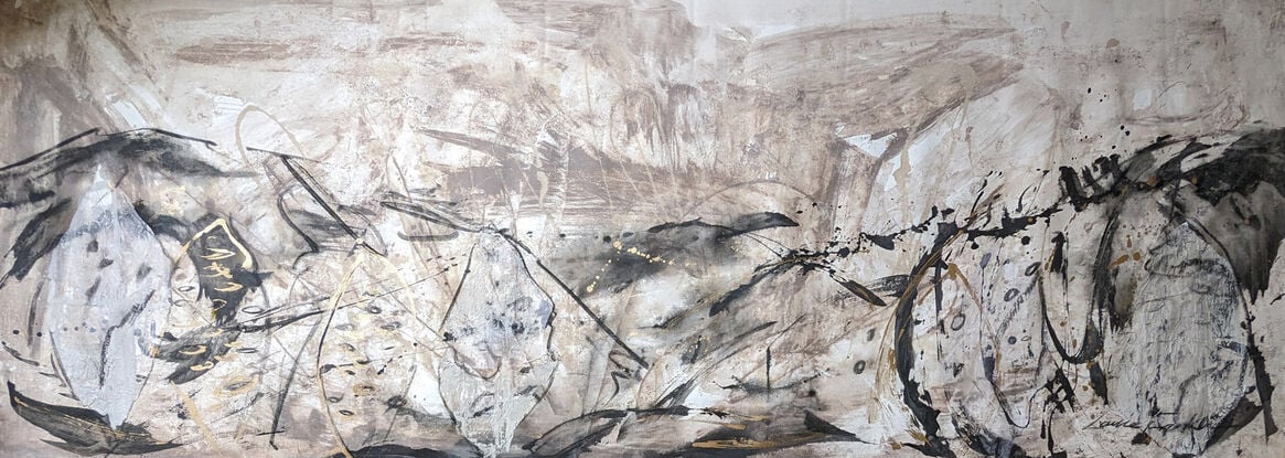 A large abstract painting of the Clark Gorge in 