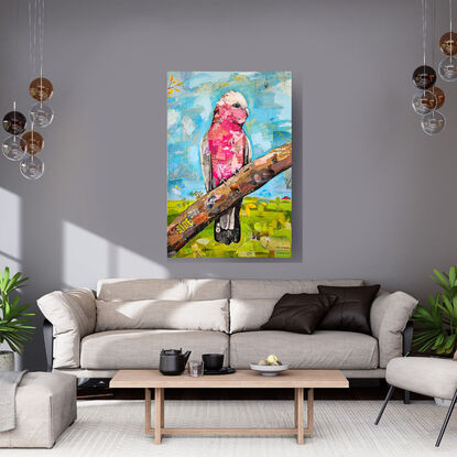 Collaged mixed media painting of a Galah