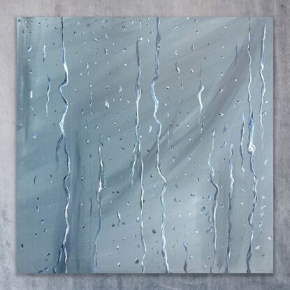 Peaceful rain drops running down a window in oil paint