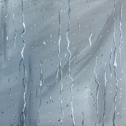 Peaceful rain drops running down a window in oil paint