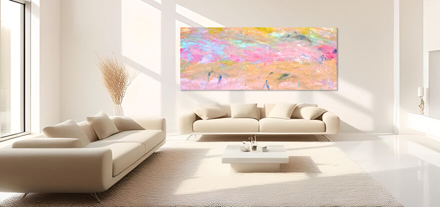 Images show the painting on different lounge room walls and also a bedroom wall.