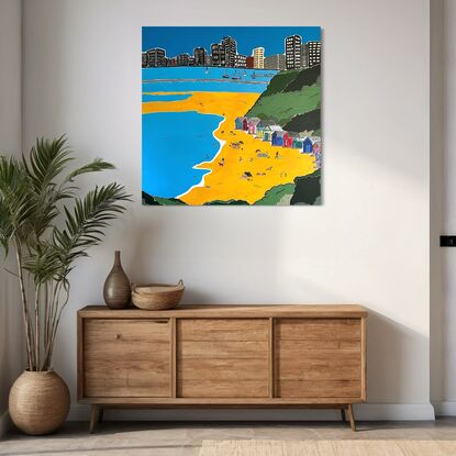 Brighton beach boxes  seascape framed with the urban cityscape 