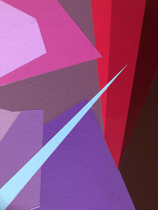 An abstract painting of colourful shapes.