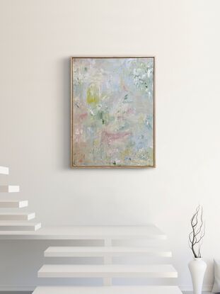 Green bright yellow white pink blush spring breeze tea nature textured abstract artwork