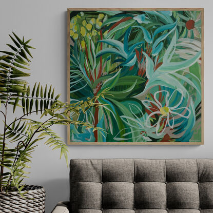 green and blue tropical abstract landscape painting