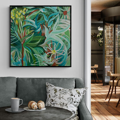 green and blue tropical abstract landscape painting