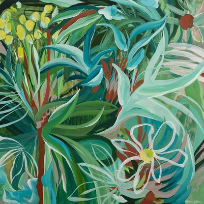 green and blue tropical abstract landscape painting