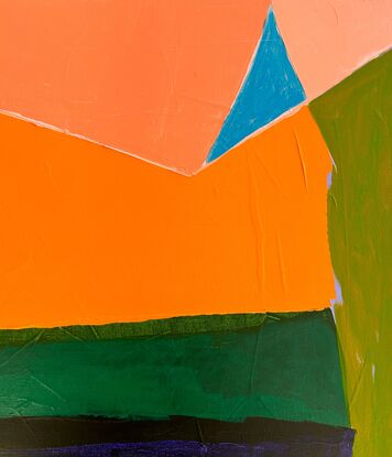 Abstract of shapes in greens, pink, orange, yellow and blue triangle