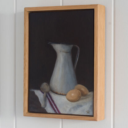 Farmhouse Pitcher, A moody still life oil painting of an a French Farmhouse Pitcher.  Painted by Australian artist Nicole Reed