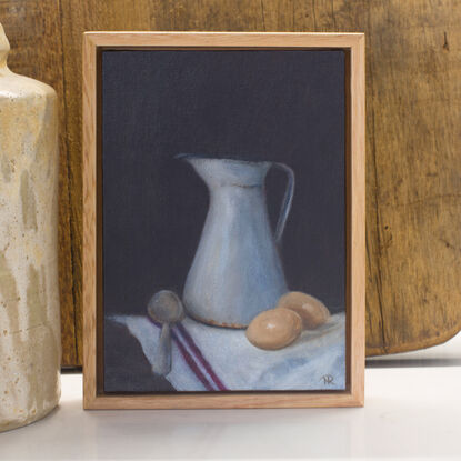 Farmhouse Pitcher, A moody still life oil painting of an a French Farmhouse Pitcher.  Painted by Australian artist Nicole Reed