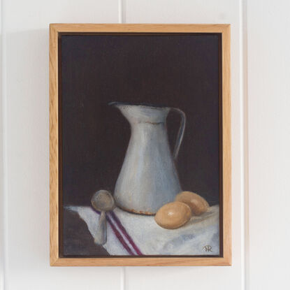 Farmhouse Pitcher, A moody still life oil painting of an a French Farmhouse Pitcher.  Painted by Australian artist Nicole Reed