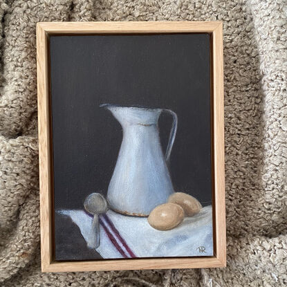 Farmhouse Pitcher, A moody still life oil painting of an a French Farmhouse Pitcher.  Painted by Australian artist Nicole Reed