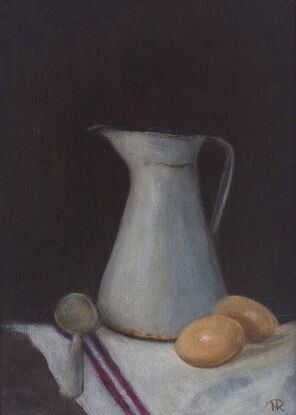 Farmhouse Pitcher, A moody still life oil painting of an a French Farmhouse Pitcher.  Painted by Australian artist Nicole Reed