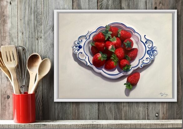 Strawberries on a vintage plate. 