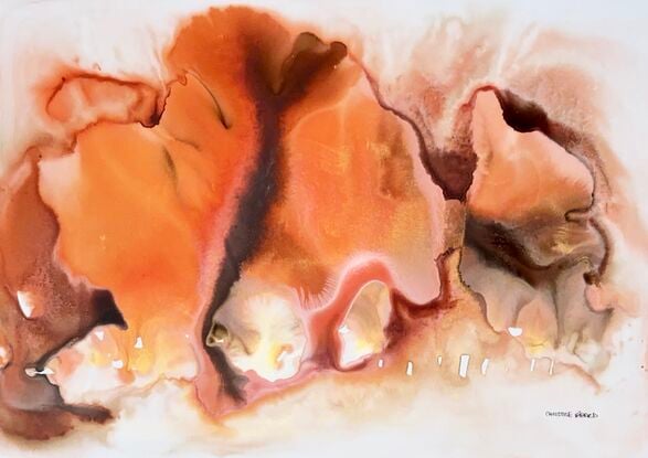 This abstract mixed media artwork, Terracotta Flow, captures the essence of fluidity and organic movement through warm earthy tones of terracotta, sienna, and soft creams. The sweeping forms evoke a sense of natural erosion, resembling landscapes shaped by time and weather. Subtle details within the piece create a delicate balance of texture and depth, drawing the viewer into its rhythmic motion.