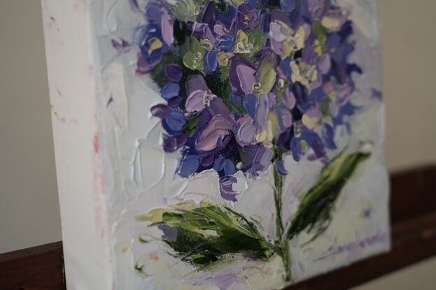 Blue hydrangea impasto oil painting artwork