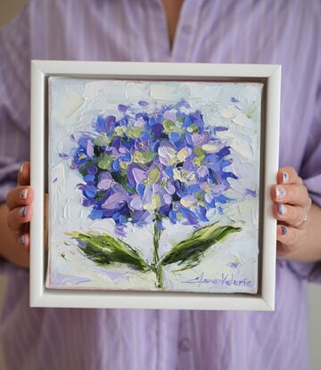 Blue hydrangea impasto oil painting artwork