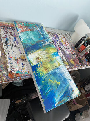 Original PMS Large Abstract Acrylic Painting On Canvas - 16" x 40" - Special Discounted Price
