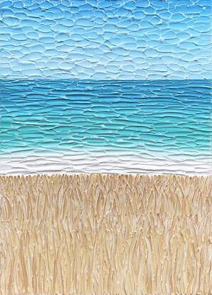 thick textured paint beach reeds with the ocean water and blue sky