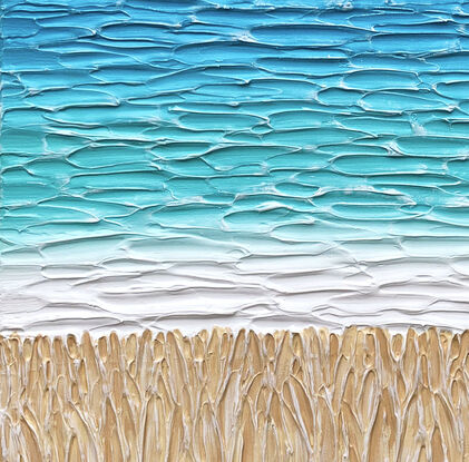 thick textured paint beach reeds with the ocean water and blue sky