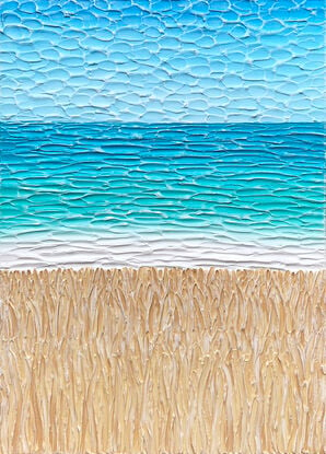 thick textured paint beach reeds with the ocean water and blue sky