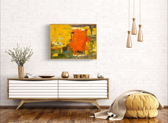 Olive bright golden yellow orange modern textured abstract artwork