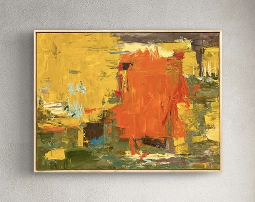 Olive bright golden yellow orange modern textured abstract artwork