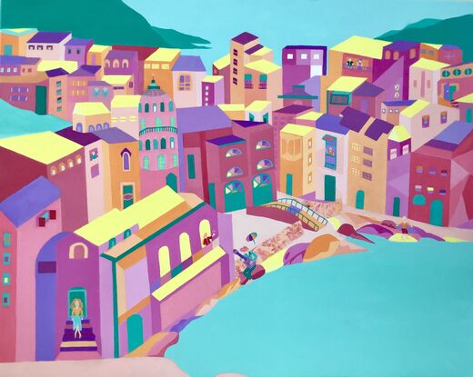 The construction of my painting outlines Italy’s holiday villages. I was inspired by the numerous colours of their buildings.