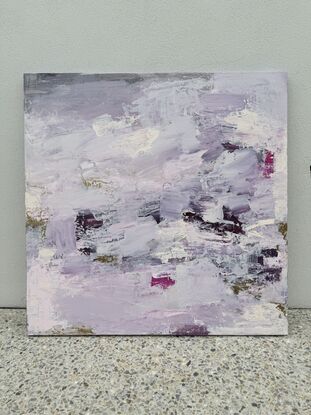 Layers of pink, purple and white paint with lashings of metallic gold paint. 