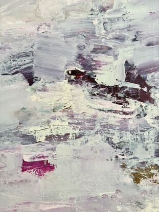 Layers of pink, purple and white paint with lashings of metallic gold paint. 