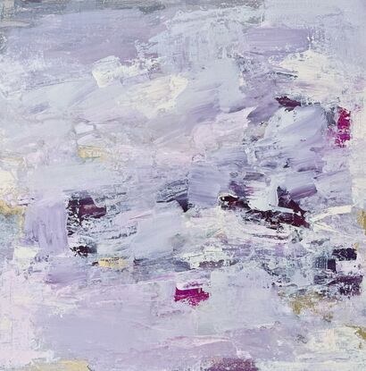 Layers of pink, purple and white paint with lashings of metallic gold paint. 