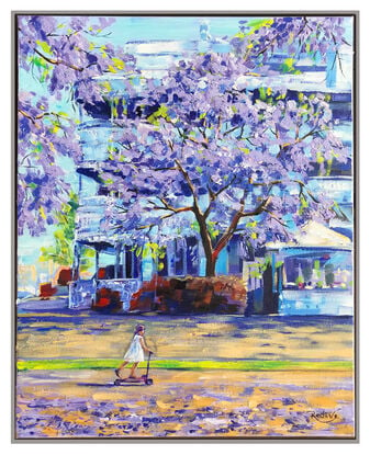 Jacaranda blooming at Regatta Hotel, Brisbane, an original painting by Irina Redine.