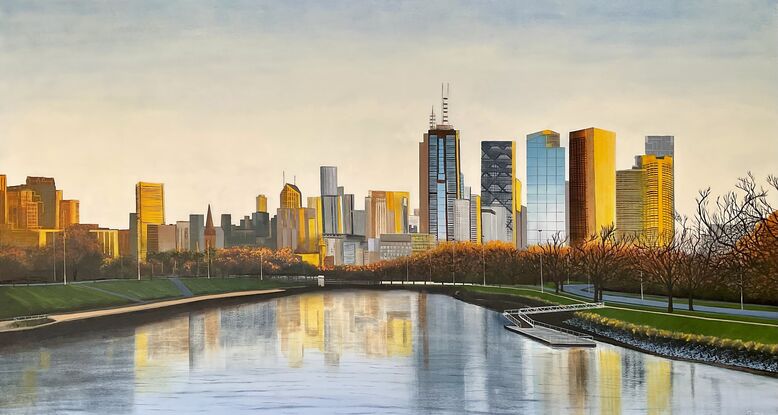 Melbourne city and river in morning light 