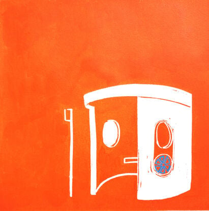 orange artwork of a bus shelter