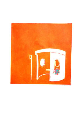 orange artwork of a bus shelter