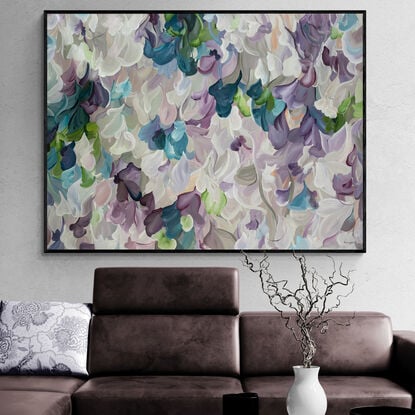 large purple and white modern impressionist style original painting with organic flowing round shapes