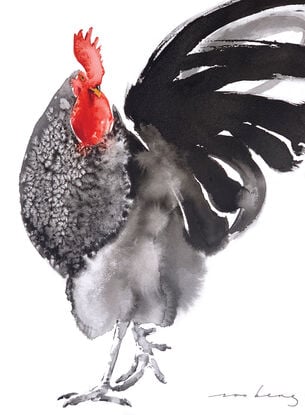 With a confident stance and a commanding crow, this rooster is the epitome of farmyard nobility.