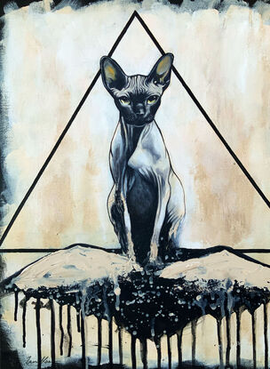 An animal spirit Sphynx cat artwork, created by Sydney artist Leni Kae. 