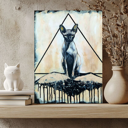 An animal spirit Sphynx cat artwork, created by Sydney artist Leni Kae. 