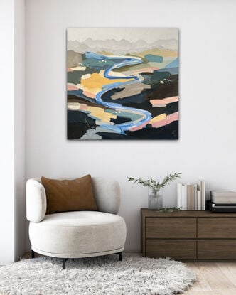 Abstract landscape with browns, beige yellow and pink.