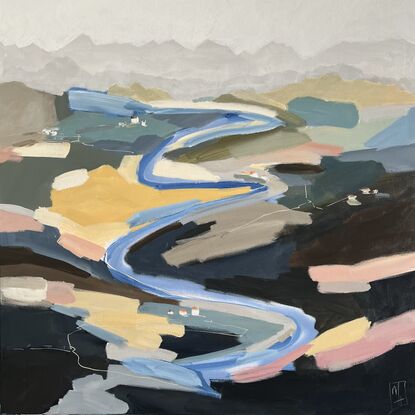 Abstract landscape with browns, beige yellow and pink.