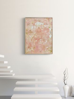 Green white pink blush beige spring breeze leaf nature textured abstract artwork