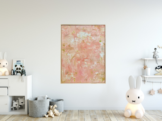 Green white pink blush beige spring breeze leaf nature textured abstract artwork