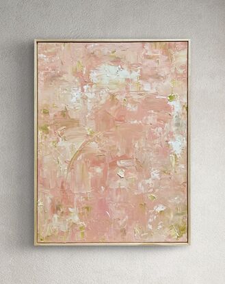 Green white pink blush beige spring breeze leaf nature textured abstract artwork