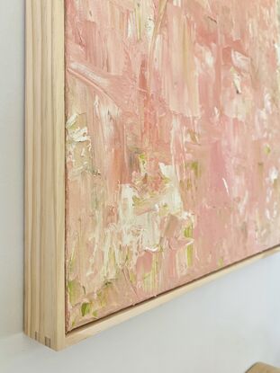 Green white pink blush beige spring breeze leaf nature textured abstract artwork