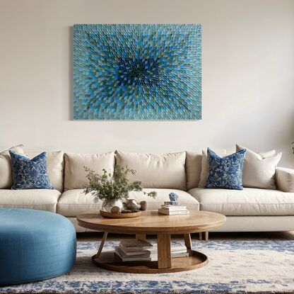 Green blue sky turquoise teal ocean colours abstract painting  large size 