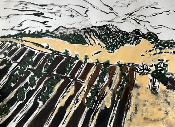 Ink and paint painting of Northern Moroccan landscape